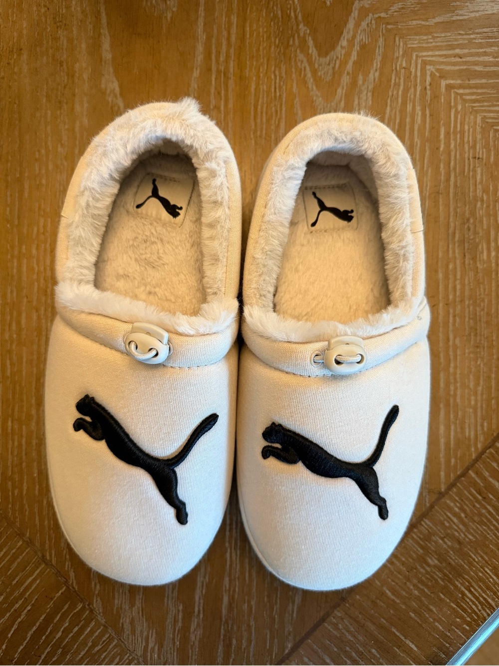 Puma Cream Faux-Fur Lined Slip-On Slippers with Black Logo